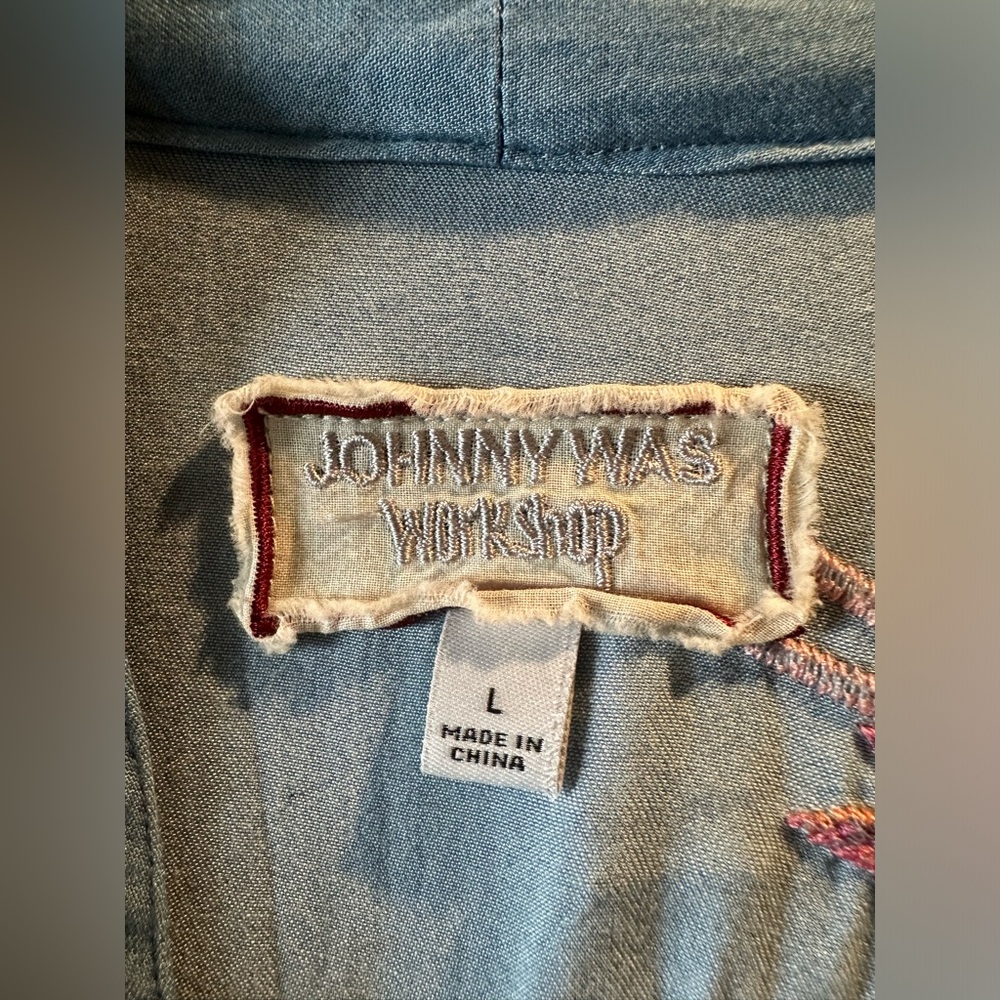 Johnny Was Blue Embroidered Crane Jacket with Pink Yellow Orange Accents - Picture 5 of 11